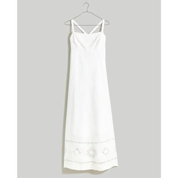 Madewell Embroidered Eyelet Tie Back Cami Midi Dress Size 10 White - Picture 4 of 15